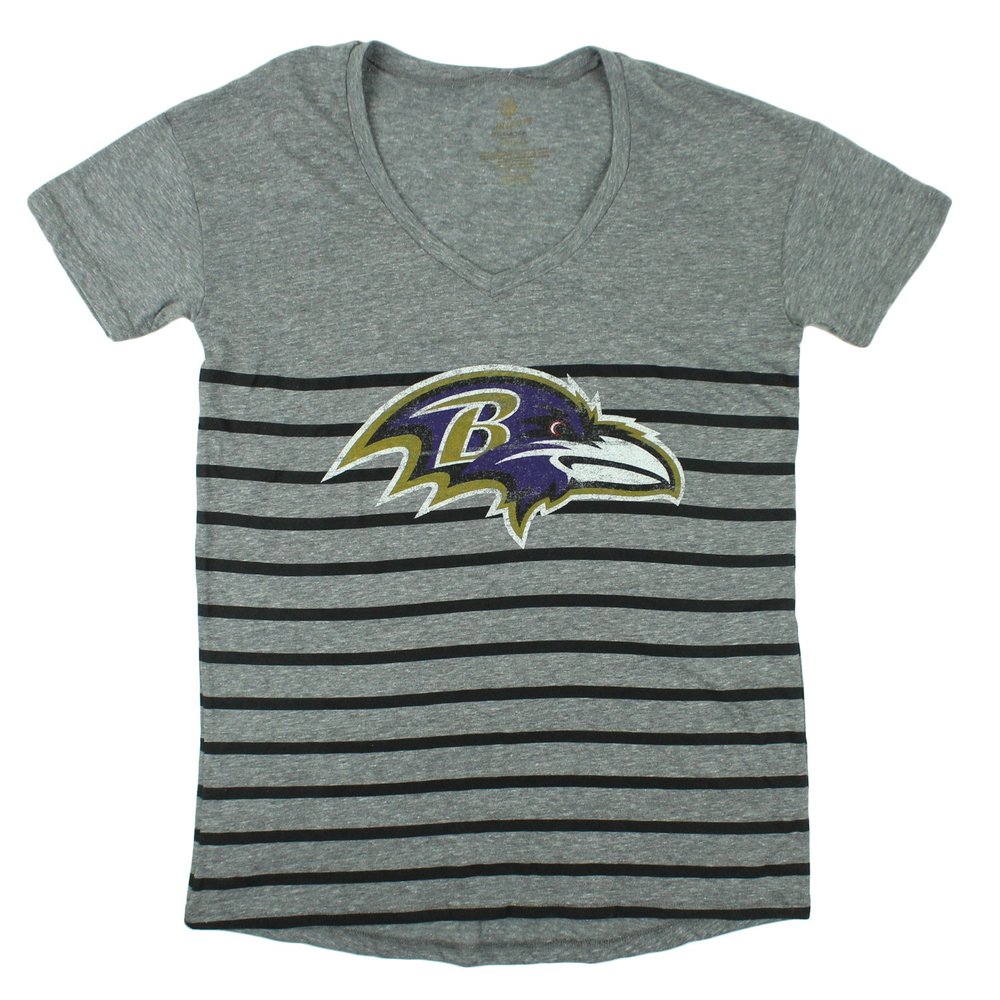 Baltimore Ravens NFL Juniors Womens Striped Slouch Short Sleeve Shirt, Grey
