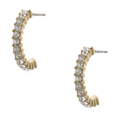 (20566-200) Bridal Jewelry Gold Crystal Semi Hoop Earrings