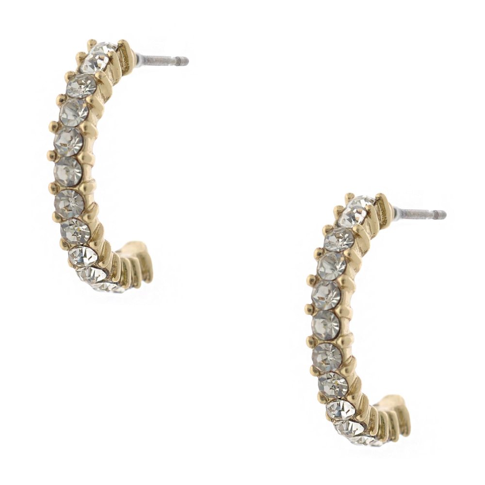(20566-200) Bridal Jewelry Gold Crystal Semi Hoop Earrings