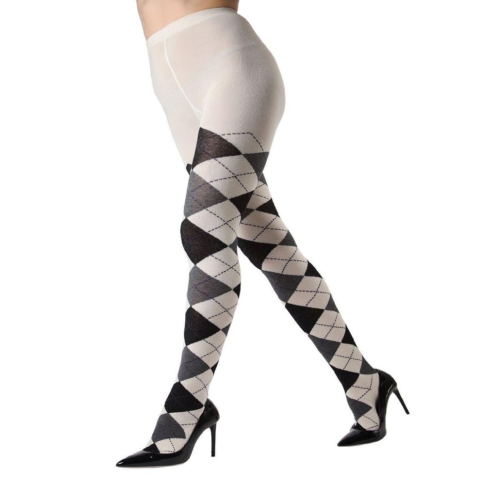 MeMoi Textured Argyle Sweater Tights Winter White Medium/Large