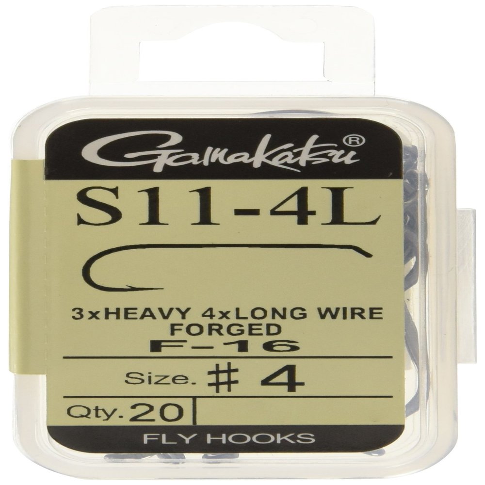 Gamakatsu F16 12861 Fly Hooks, S11-4L, No. 4, 20 Pieces, NS Black