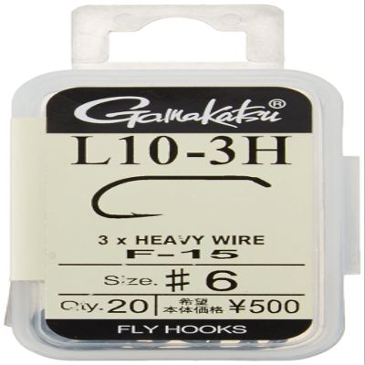 Gamakatsu F-15 12858 Fly Hooks, L10-3H, No. 6, 20 Pieces, NS Black