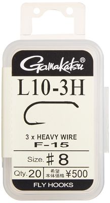Gamakatsu F-15 12858 Fly Hooks, L10-3H, No. 8, 20 Pieces, NS Black