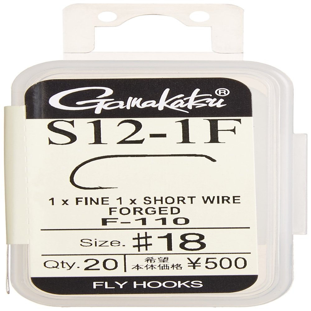 Gamakatsu F110 12870 Fly Hooks, S12-1F, No. 18, 20 Pieces, Black