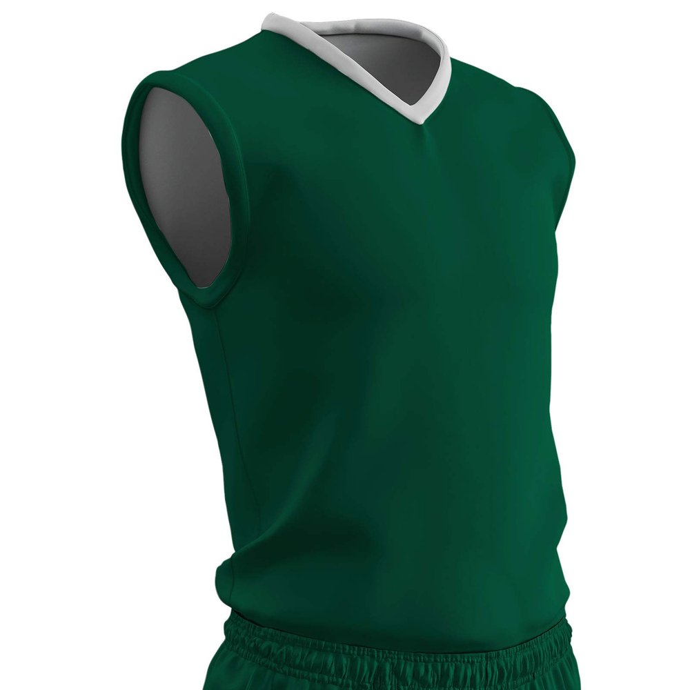 Champro Clutch Z-Cloth, Dri-Gear Reversible Basketball Jersey, Youth Medium, Forest Green, White