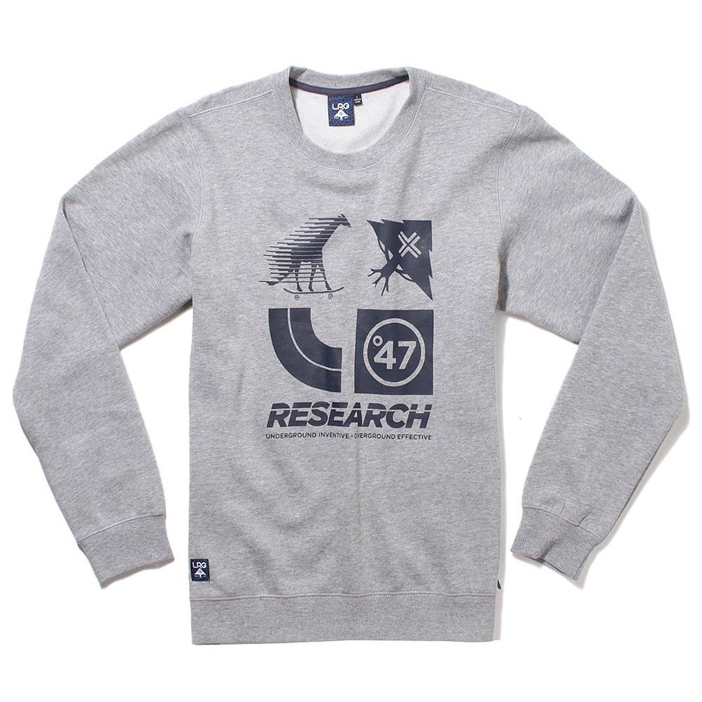 LRG Men's Research Collection Logo Cluster 47 Crew Neck Sweatshirt, Ash Heather, 2XL