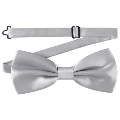 AWAYTR Men's Pre Tied Bow Ties for Wedding Party Fancy Plain Adjustable Bowties Necktie (Silver)