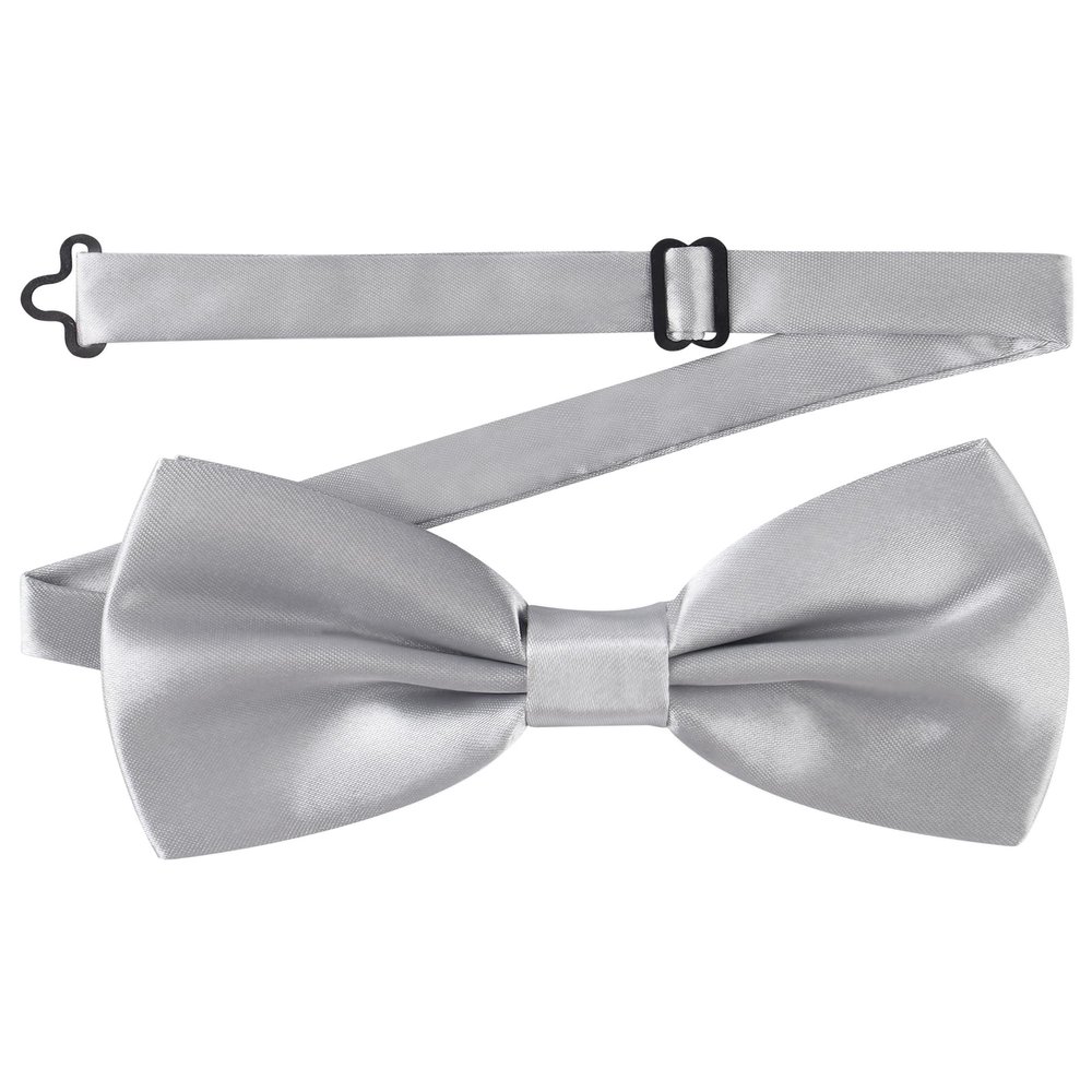 AWAYTR Men's Pre Tied Bow Ties for Wedding Party Fancy Plain Adjustable Bowties Necktie (Silver)