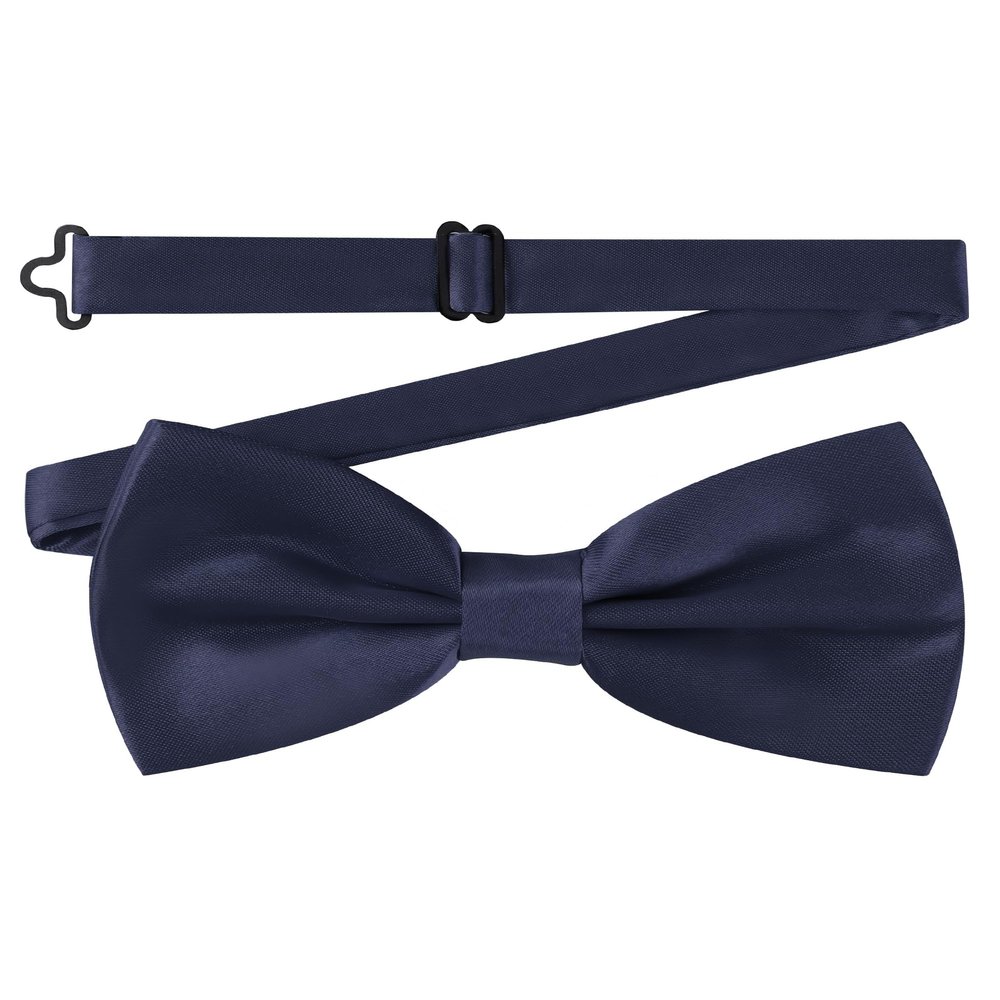 AWAYTR Men's Pre Tied Bow Ties for Wedding Party Fancy Plain Adjustable Bowties Necktie (Dark Navy Blue)