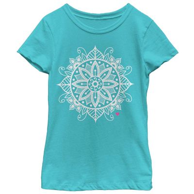 Girl's Chin UP Henna Flower T-Shirt - Tahiti Blue - Medium