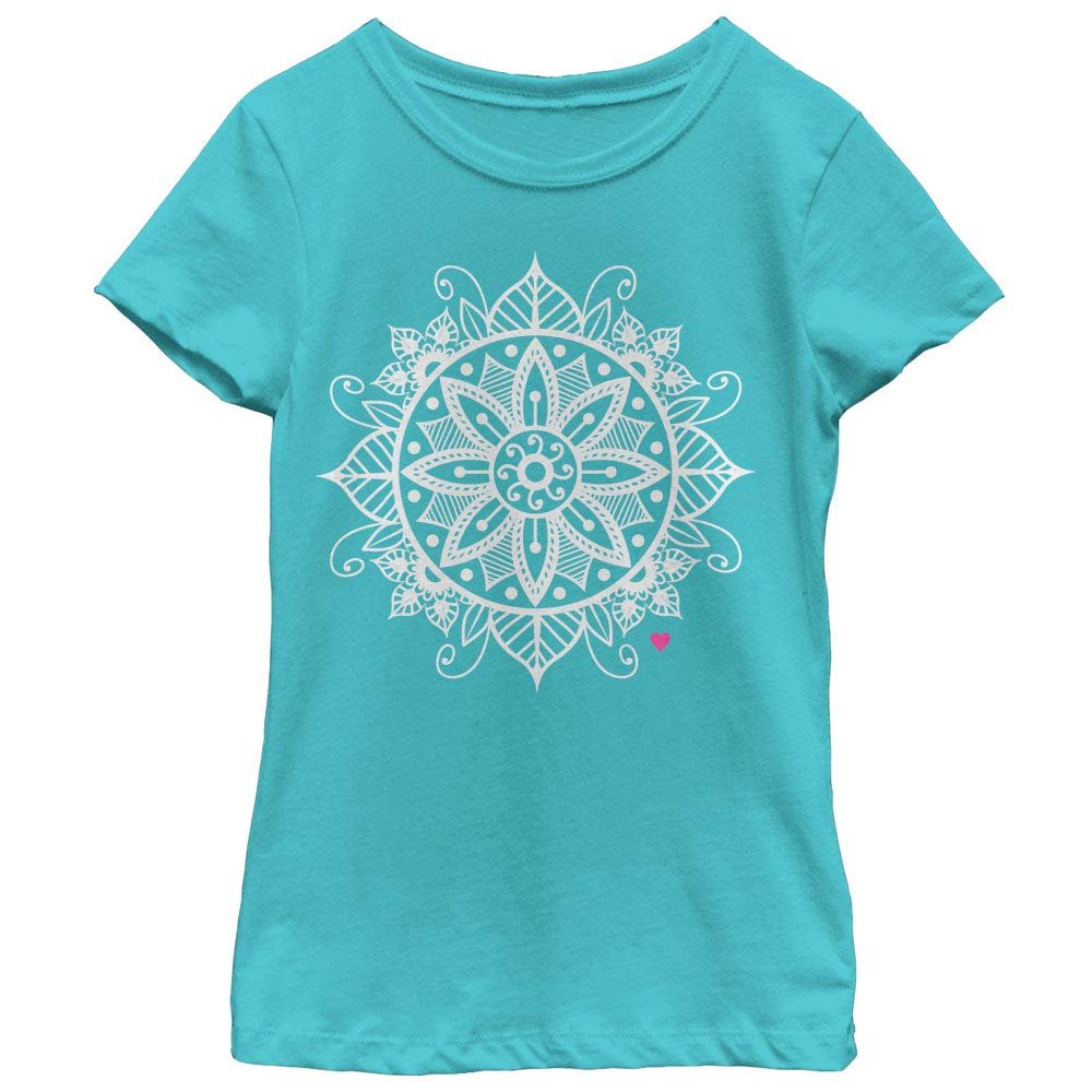 Girl's Chin UP Henna Flower T-Shirt - Tahiti Blue - Medium
