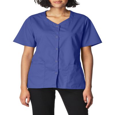 WonderWink Women's Wonderwork Short Sleeve Snap Jacket, Navy, 5X-Large