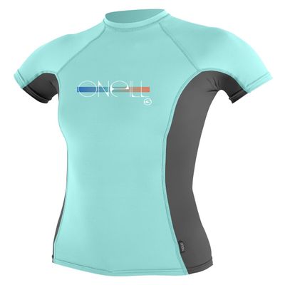 O'Neill Girls Premium Skins Upf 50+ Short Sleeve Rash Guard, Seaglass/Graphite/Seaglass, 10