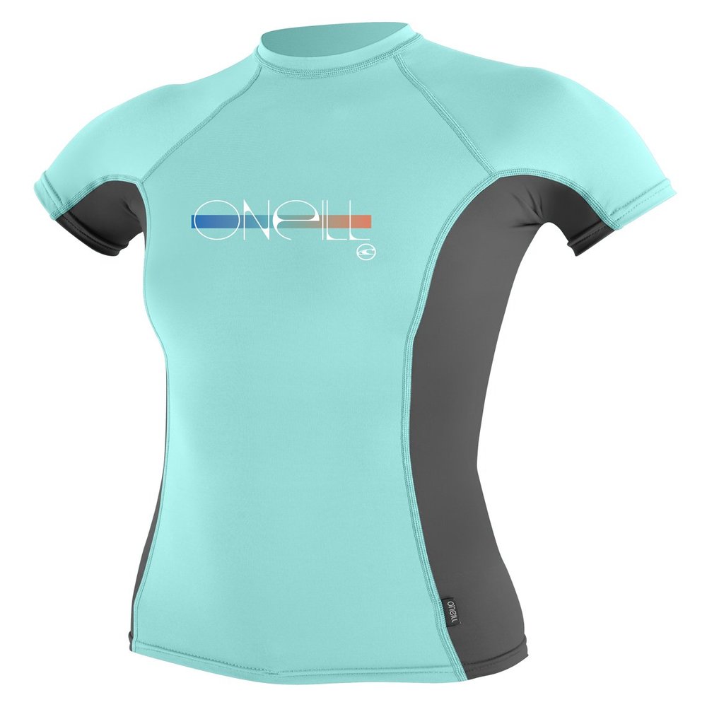 O'Neill Girls Premium Skins Upf 50+ Short Sleeve Rash Guard, Seaglass/Graphite/Seaglass, 10