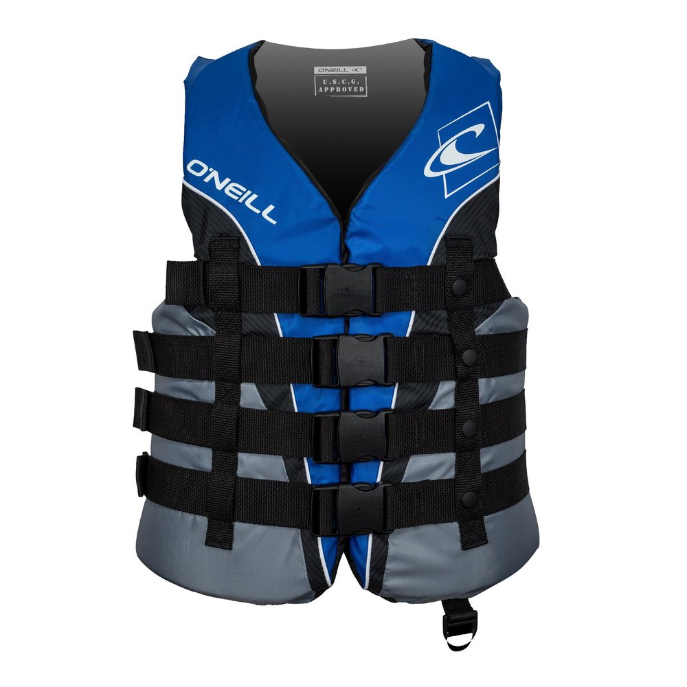 ONeill Mens SuperLite USCG Approved Life Vest Lightweight Mens Life Jacket for Boating, Wakeboarding, Waterskiing & Your Favorite Water Activities, Pacific/Smoke/Black:White, Small