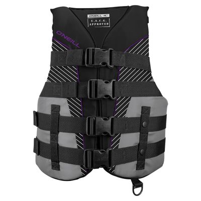 ONeill Womens SuperLite USCG Approved Life Vest Lightweight Womens Life Jacket for Boating, Wakeboarding, Waterskiing & Your Favorite Water Activities, Black/Smoke/Black/UV, X-Large