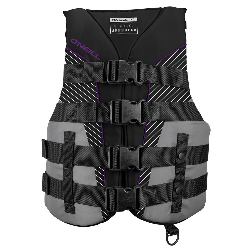 ONeill Womens SuperLite USCG Approved Life Vest Lightweight Womens Life Jacket for Boating, Wakeboarding, Waterskiing & Your Favorite Water Activities, Black/Smoke/Black/UV, X-Large