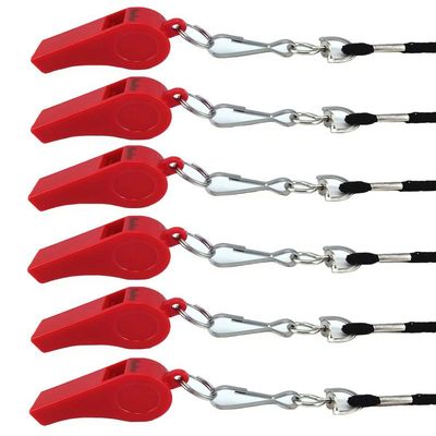 yueton Plastic Coach Whistles with Lanyard, Pack of 6 (Red)