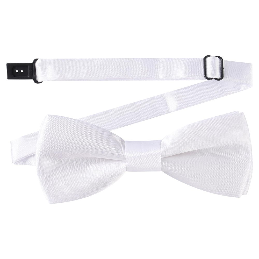 AWAYTR Boys Child Kids Bow ties - Adjustable Pre Tied Solid Color Wedding Party Bowties (Whie)