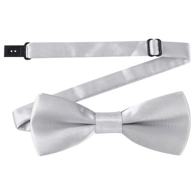 AWAYTR Boys Child Kids Bow ties - Adjustable Pre Tied Solid Color Wedding Party Bowties (Silver)