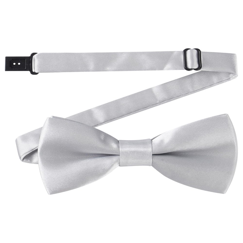 AWAYTR Boys Child Kids Bow ties - Adjustable Pre Tied Solid Color Wedding Party Bowties (Silver)