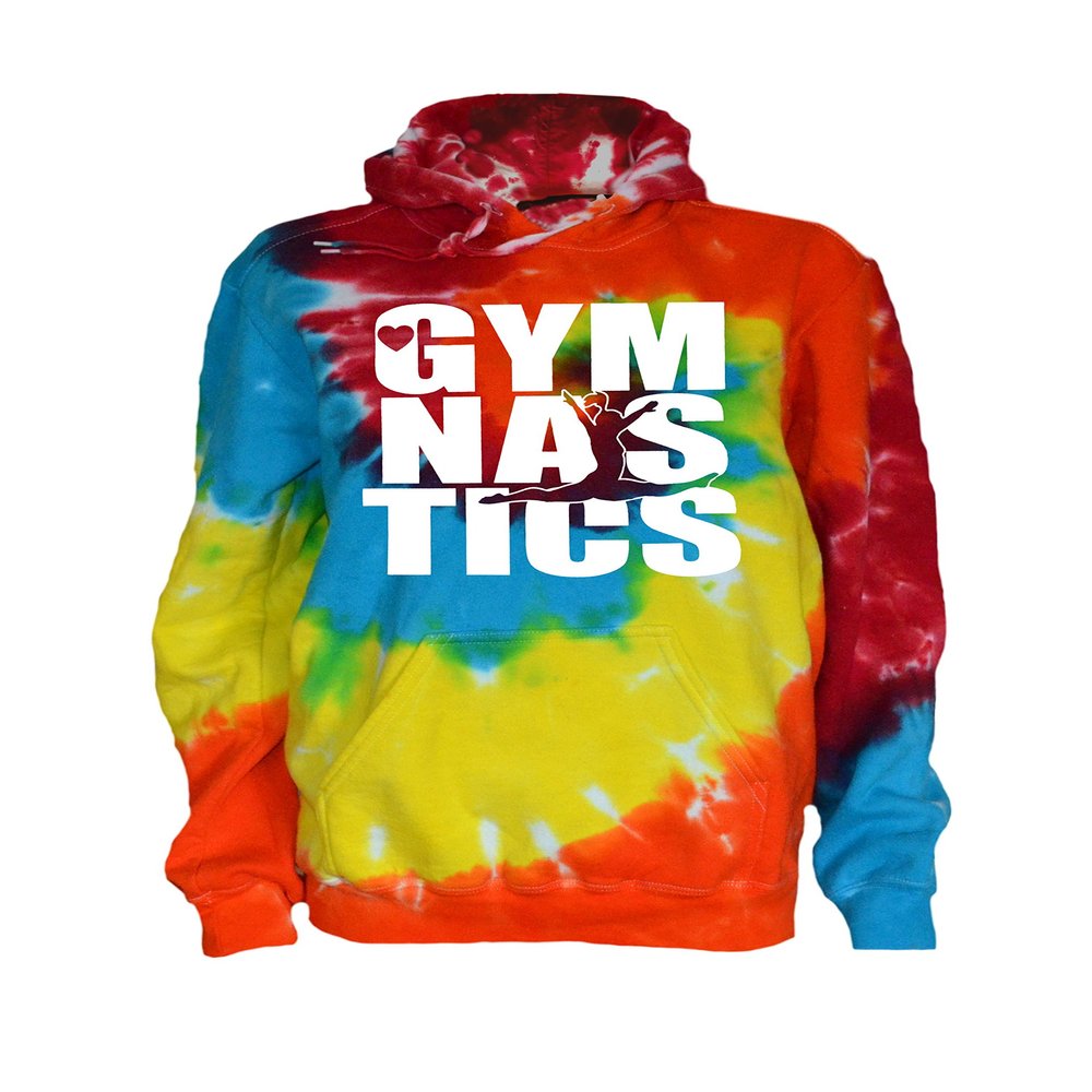 JANT girl Gymnastics Tie Dye Sweatshirt - Stacked Logo (Rainbow Twist, XL)
