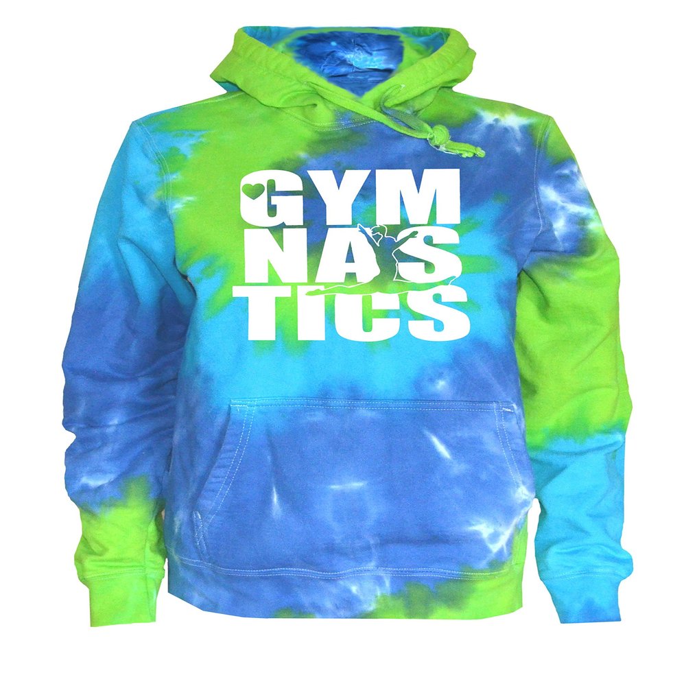 JANT girl Gymnastics Tie Dye Sweatshirt - Stacked Logo (Blue Green Twist, L)