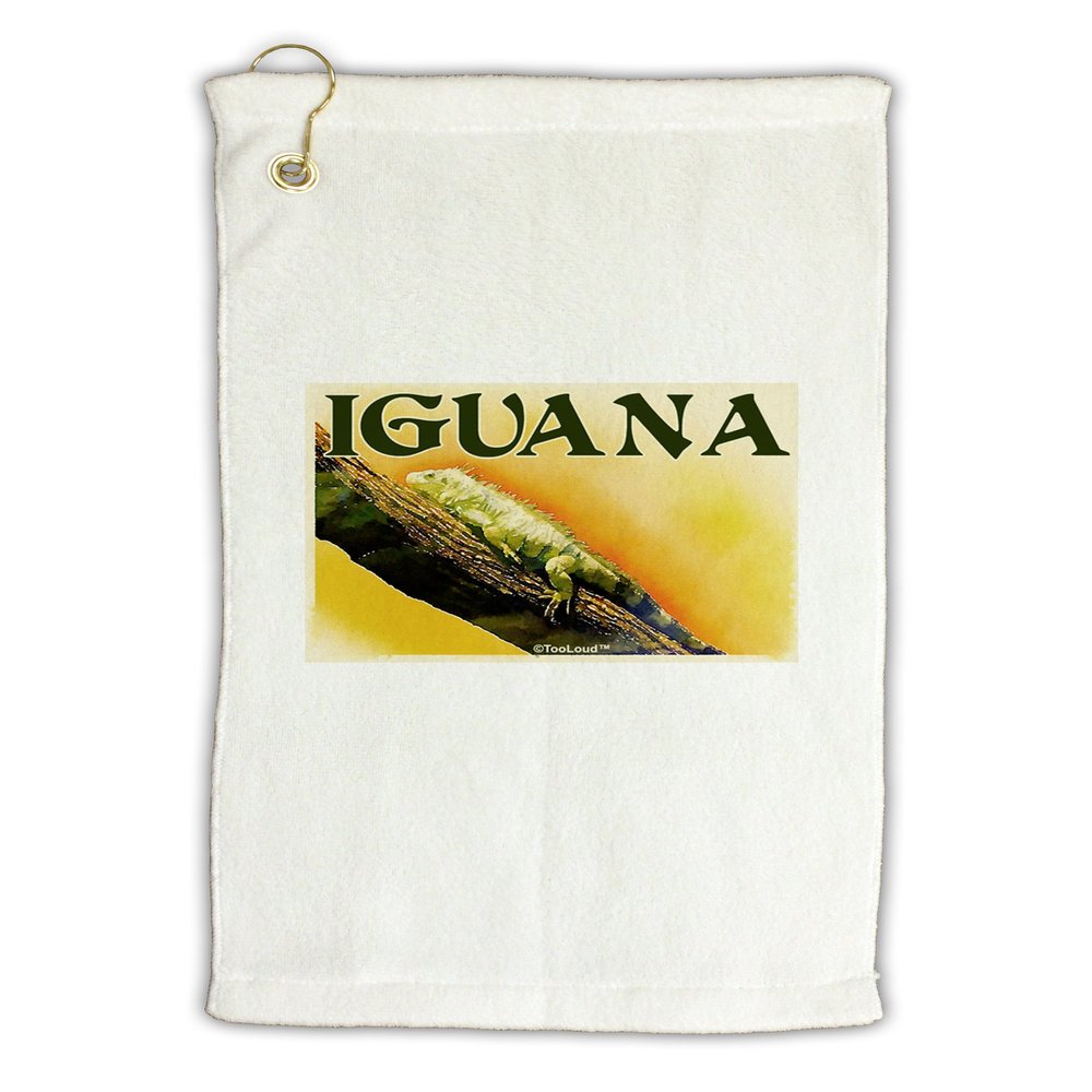 TOOLOUD Iguana Watercolor Text Micro Terry Gromet Golf Towel 16" x 25"