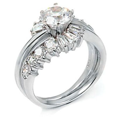 1000 Jewels Sterling Silver 2.56ct Russian Ice on Fire CZ Bordered Wrap Around Wedding Ring Set, Danica sz 6.0
