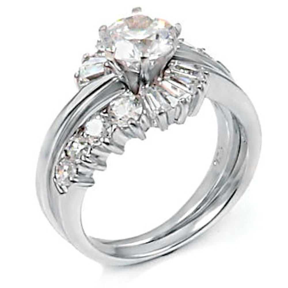 1000 Jewels Sterling Silver 2.56ct Russian Ice on Fire CZ Bordered Wrap Around Wedding Ring Set, Danica sz 6.0