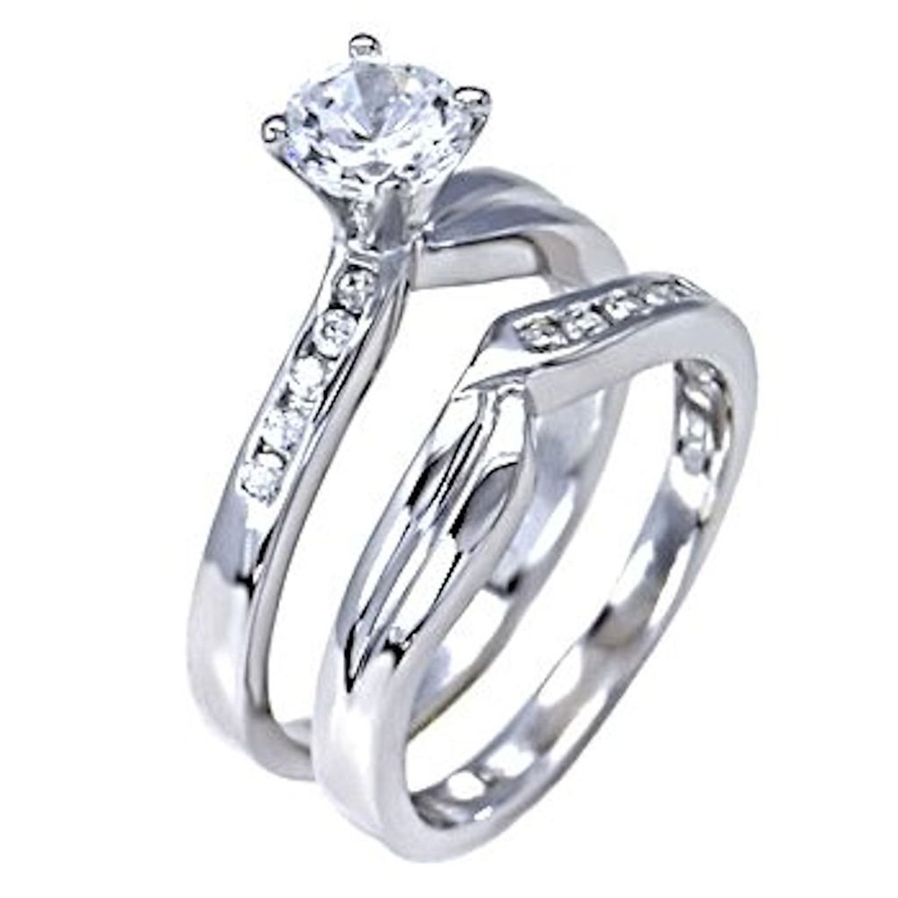 1000 Jewels Sterling Silver 1.15ct Brilliant-Cut Russian Ice on Fire CZ 2 pc Wedding Ring Set, Caitlyn sz 8.0