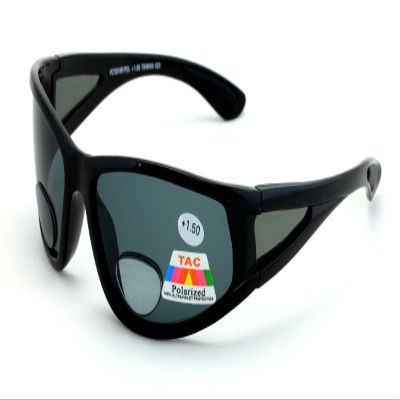 Mens Polarized fly fishing sunglasses with magnification bifocal lens readers (Black/Black Lens, 1.50 Bifocal)