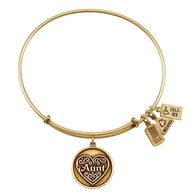 Wind & Fire Aunt, Filigree Heart Gold Finish Charm Bangle