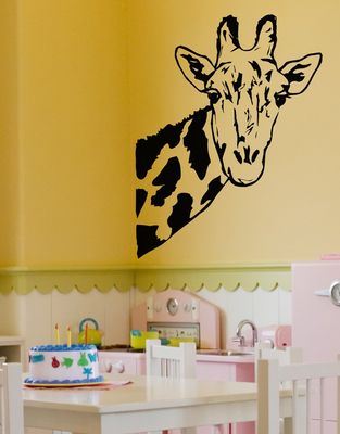Giraffe Face Neck Wall Decal Sticker by Stickerbrand 27in X 21in. (Black) *Left to Right* - Easy to Apply/Removable. Made in The USA. No Glue Needed. Safer Than Wallpaper. #6012s-27x21-Blk