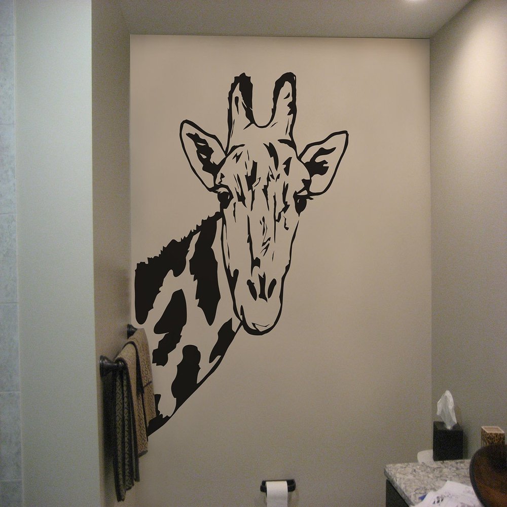 Giraffe Face Neck Wall Decal Sticker by Stickerbrand 42in X 32in. (Black) *Left to Right* - Easy to Apply/Removable. Made in The USA. No Glue Needed. Safer Than Wallpaper. #6012B-42X32-Blk