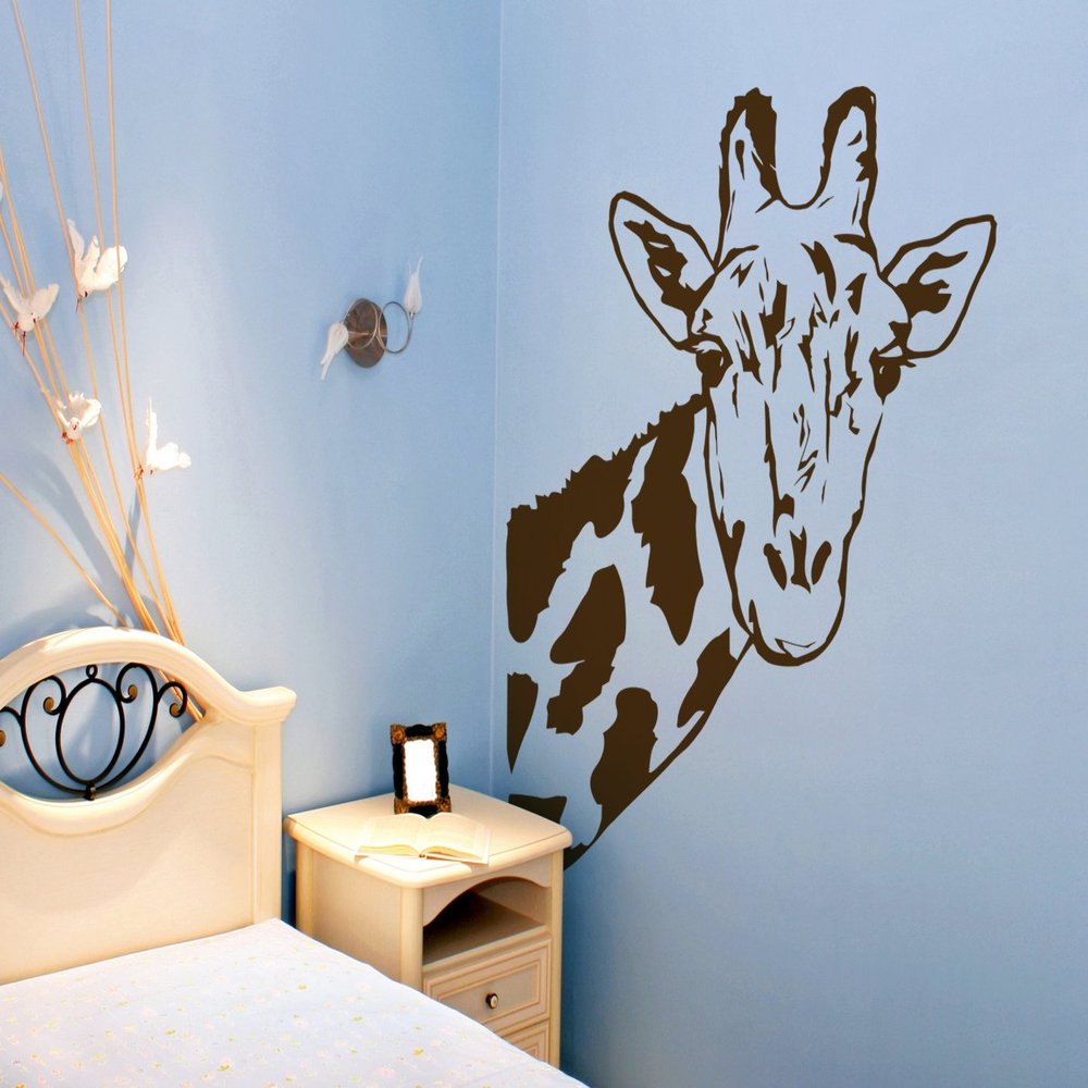 Giraffe Face Neck Wall Decal Sticker by Stickerbrand 42in X 32in. (Brown) *Left to Right* - Easy to Apply/Removable. Made in The USA. Safer Than Wallpaper. #6012B-42X32-Brown