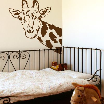 Giraffe Face Neck Wall Decal Sticker by Stickerbrand 42in X 32in. (Brown) *Right to Left* - Easy to Apply/Removable. Made in The USA. Safer Than Wallpaper. #6012B-42X32-Brown-Reverse