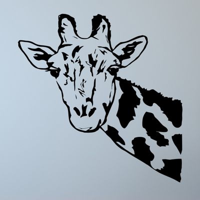 Giraffe Face Neck Wall Decal Sticker by Stickerbrand 35in X 27in. (Black) *Right to Left* - Easy to Apply/Removable. Made in The USA. Safer Than Wallpaper. #6012m-35x27-Blk-Reverse