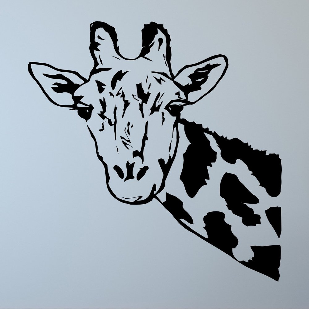 Giraffe Face Neck Wall Decal Sticker by Stickerbrand 35in X 27in. (Black) *Right to Left* - Easy to Apply/Removable. Made in The USA. Safer Than Wallpaper. #6012m-35x27-Blk-Reverse