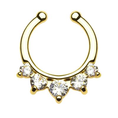 LionGothic Non-Piercing Septum Hanger - Five Paved Gem Gold IP (Yellow Gold)