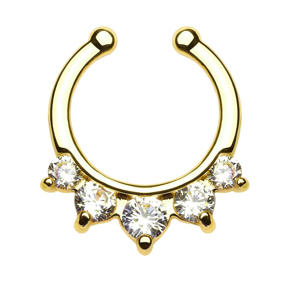 LionGothic Non-Piercing Septum Hanger - Five Paved Gem Gold IP (Yellow Gold)