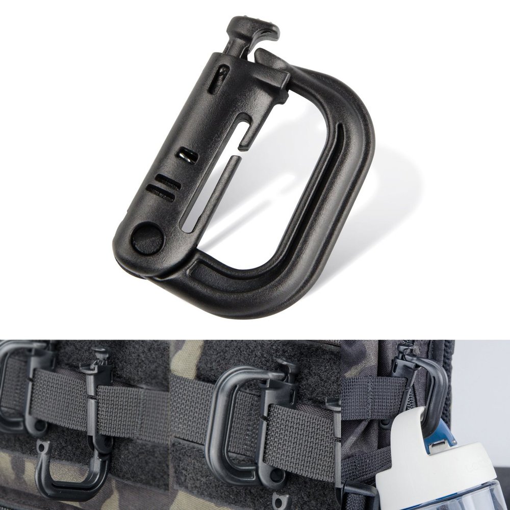 DYZD Tactical Gear ABS Plastic Molle D Ring Shape Buckle, Super-Handy Spring Snap Key Chain Clip Hook Screw Lock Buckle, 4PCS (Black)
