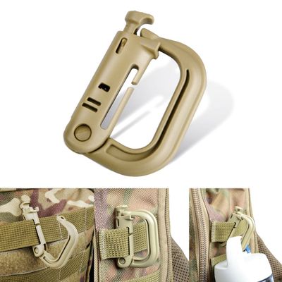 DYZD Tactical Gear ABS Plastic Molle D Ring Shape Buckle, Super-Handy Spring Snap Key Chain Clip Hook Screw Lock Buckle 4PCS (Khaki)