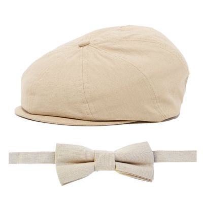 Baby Caps and Bow tie Sets (L 54 cm (4-5), tan Newsboy)