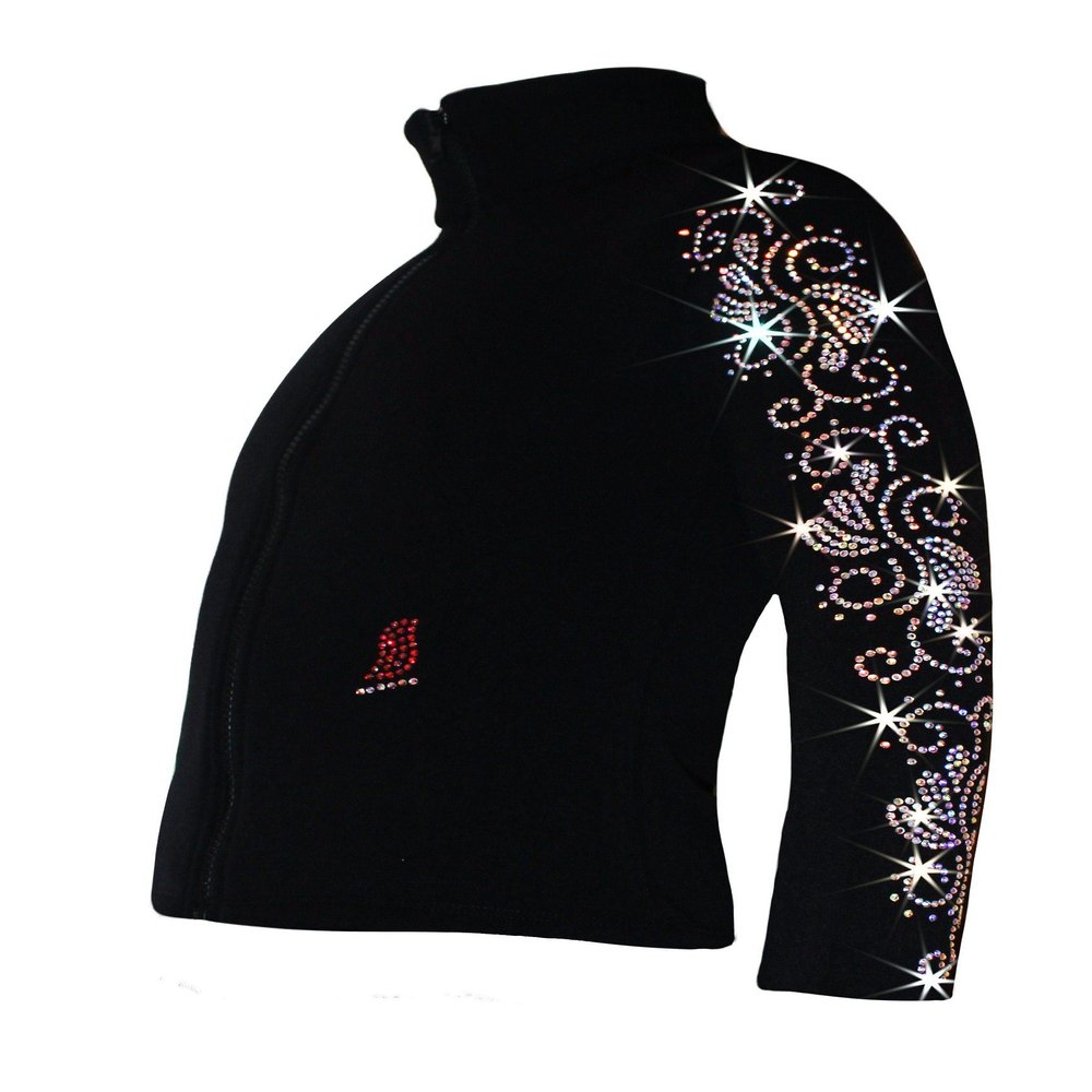 Ice Fire Polartec Figure Skating Jacket with Crystals Swirls Design (AB Crystals, Adult Medium)