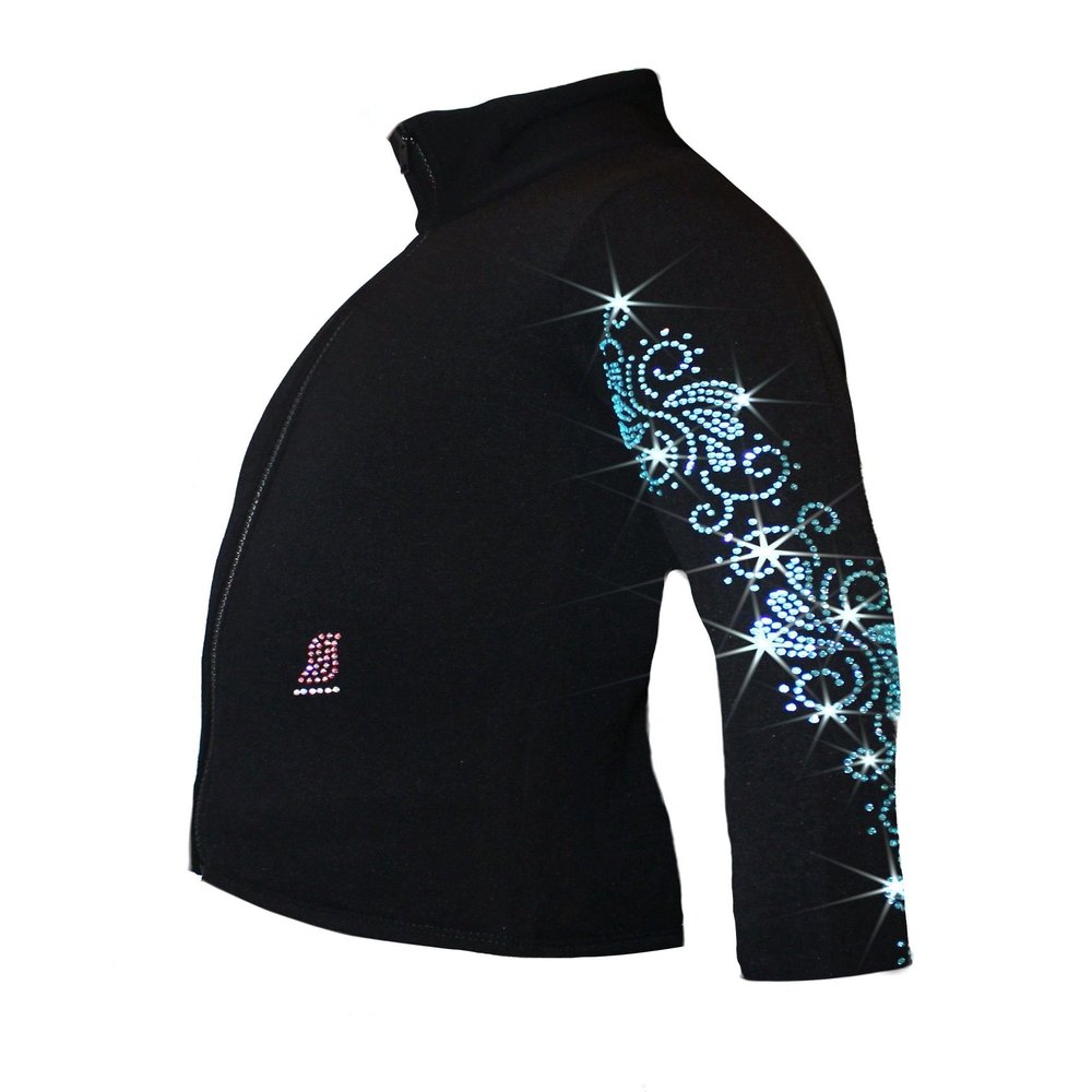 Ice Fire Polartec Figure Skating Jacket with Crystals Swirls Design (Aqua Crystals, Adult Medium)