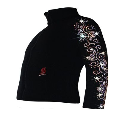 Ice Fire Polartec Figure Skating Jacket with Crystals Swirls Design (AB Crystals, Adult X-Small)