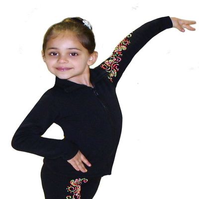 Ice Fire Polartec Figure Skating Jacket with Crystals Swirls Design (Neon Mix, Child Small)