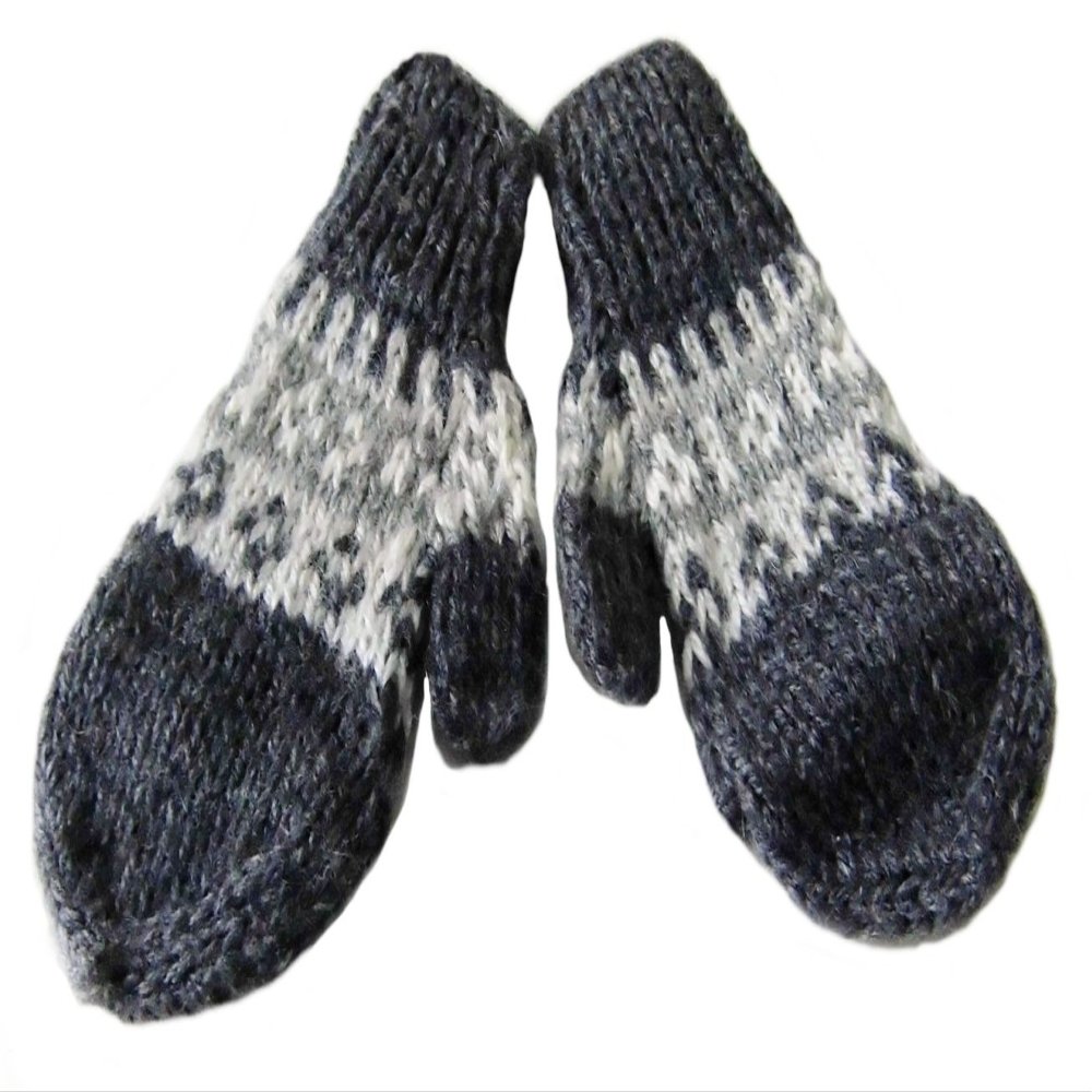 Alpakaandmore, Kids Mittens with Cap, Fingerless Gloves 2-5 Years Grey, Hand-knitted in Peru (4-5 Years)