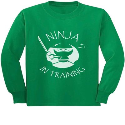 Tstars Long Sleeve Martial Arts Gift for Kids - Ninja in Training Shirt for Toddler Boys and Girls Large Green